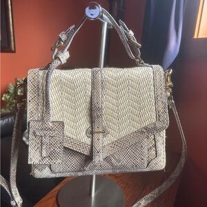 Tory Burch Natural Snake  Grey and cream leather Crossbody Bag MSRP $575